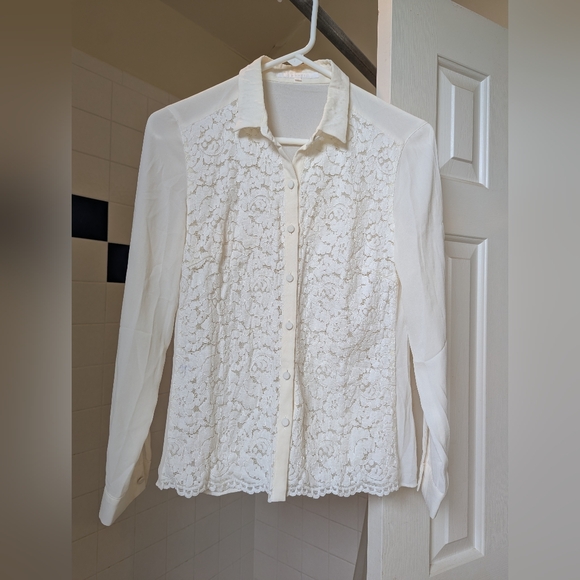 NWOT ANAYI White Lace Front Button-Up Blouse Size XS - Picture 1 of 11